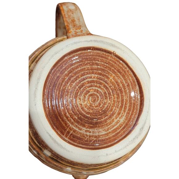 Art Pottery Brown striped and white drip glaze teapot signed - Picture 8 of 13